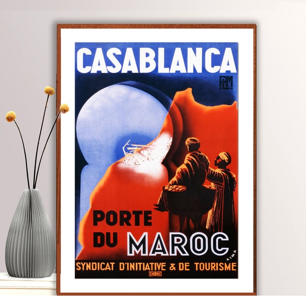 Casablanca Marokko vintage reisposter: Porte du Maroc, muurkunst
