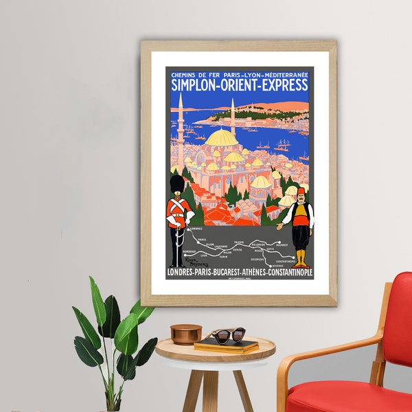 Affiche de voyage vintage Simplon Orient Express - Affiche Orient Express, Chemin de fer méditerranéen, Art rétro