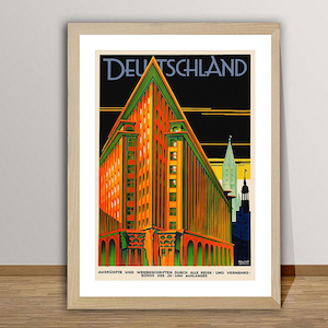 Deutschland  Das Chilehaus in Hamburg, Germany Vintage Travel Poster -  Retro Germany Poster / Gift Idea