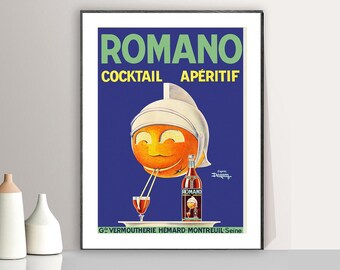 Vintage Romano Cocktail Art Print: Aperitif Food&Drink Poster