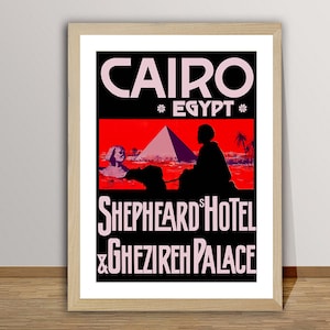 Cairo Egypt Shepheard Hotel Ghezireh Palace Vintage Travel Poster  - Retro Cairo Poster / Gift Idea / Wall Decor