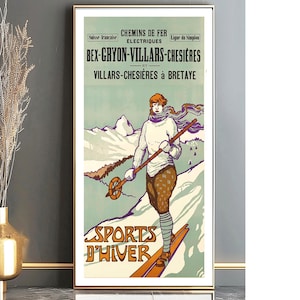 Bex Gryon Villars Chesieres Sports d&#39;Hiver, Suisse Vintage Ski Poster - Travel Memories / Gift Idea / Wall Decor