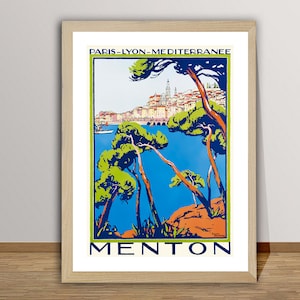 Menton, France Vintage Travel Poster - Travel in France, French Riviera Poster, Museum Quality Print