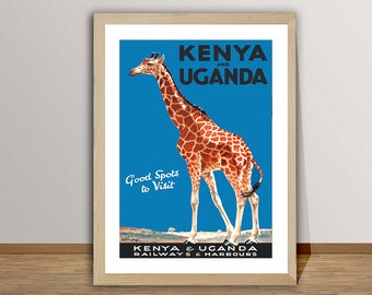 Kenia en Oeganda goede plekken om vintage reisposter te bezoeken - posterpapier of canvas print / cadeau idee / wanddecoratie