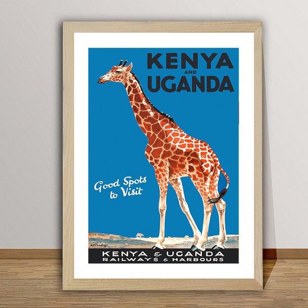 Kenia en Oeganda goede plekken om vintage reisposter te bezoeken - posterpapier of canvas print / cadeau idee / wanddecoratie
