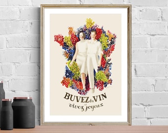 Vintage französischer Wein Kunstdruck: Buvez du Vin Food&Drink Poster
