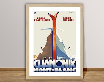 Chamonix Mont-Blanc, France Vintage Ski Poster - Chamonix Ski Poster, Ski Lovers, Wall Decor, Gift Idea