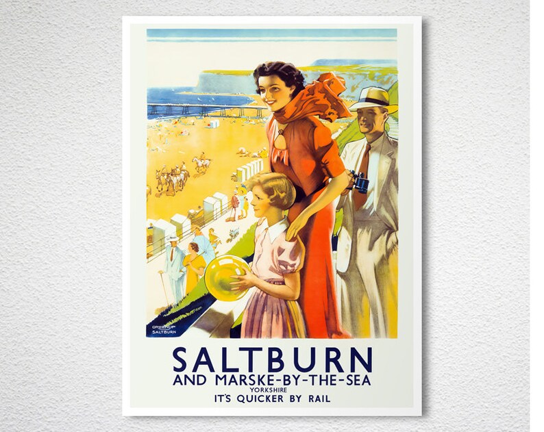 Saltburn and Marske by the Sea Vintage Travel Poster Poster Etsy