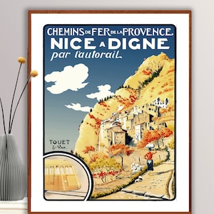 Nice a Digne par L'autorail Poster di viaggio vintage - Poster su carta o stampe su tela / Idea regalo / Wall Art