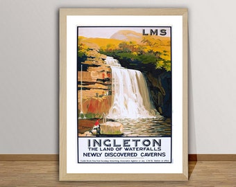 Incleton Waterfalls, England Vintage Travel Poster - Retro Travel Poster / Gift Idea / Wall Decor
