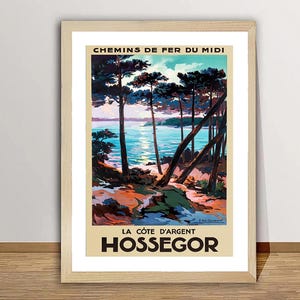 Hossegor, La Cote d'Argent Francia Poster da viaggio vintage - Carta poster o stampa su tela / Idea regalo