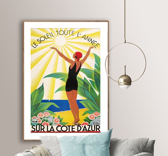 French Riviera Vintage Travel Poster: Cote D'azur Art Print - Etsy UK