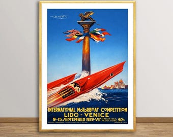 International Motorboat Competition, Lido Venice, 1929 Vintage Watersport Poster