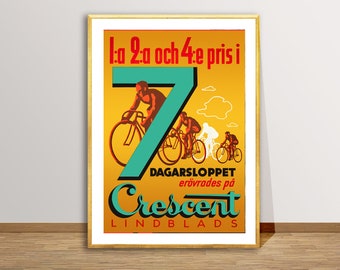 Crescent Cycles Lindblads Vintage Bicycle Poster - Retro Cycle Poster, Bicycle Advert, Wall Decor