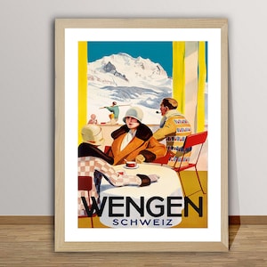 Wengen Schweiz Vintage Reiseplakat - Wengen Poster, Ski Lovers, Wanddekor, Geschenkidee