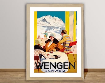 Wengen Schweiz  Suisse  Switzerland  Vintage Travel Poster - Wengen Poster, Ski Lovers, Wall Decor, Gift Idea