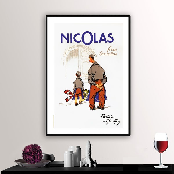 Nicolas Fines Bouteilles Vintage Food&Drink Poster - Papel de póster o Impresión de lienzo / Idea de regalo / Decoración de pared