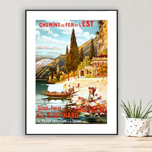 St Gothard, Lötschberg Chemin de Fer de L&#39;Est Vintage Poster - Poster Paper, Canvas Print / Wall Decor