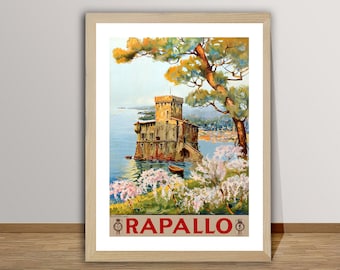 Póster de viaje vintage de Rapallo, Italia: Impresión artística de la Riviera Italiana
