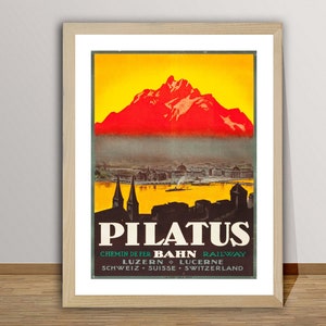 Pilatus Bahn, Switzerland  Vintage Travel Poster -  Poster Paper or Canvas Print / Gift Idea / Wall Decor