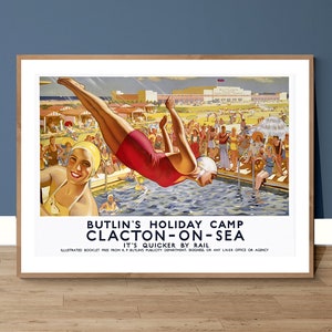 Butlin&#39;s Holiday Camp Clacton - On - Sea, England  Vintage Travel Poster - Poster Paper or Canvas Print / Gift Idea
