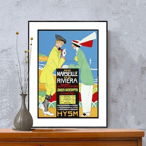 Naar Marseille en de Riviera via Parys Vintage Travel Poster - Poster Paper. Sticker, Canvas Print / Gift Idea / Wall Decor