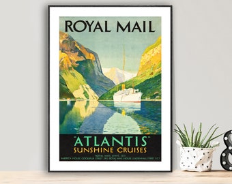 Royal Mail Atlantis Sunshine Cruises Vintage Travel Poster  - Poster Paper or Canvas Print / Gift Idea / Wall Decor