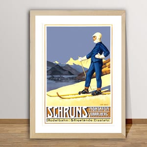 Schruns Montafon Vorarlberg, Rodelbahn. Skilande, Eisplatz, Austria Vintage Ski Poster - Impresión de arte de viaje / Idea de regalo / Decoración de pared