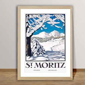 St Moritz, Engadine Suisse, Poster di sci vintage - Poster di sci retrò di St Moritz / Idea regalo / Decorazione da parete