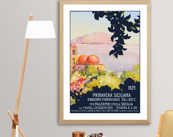 Primavera Siciliana, Italy Vintage Travel Poster - Poster Paper or Canvas Print / Gift Idea /Wall Decor