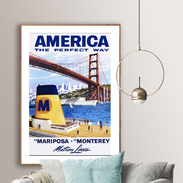 America the Perfect Way, Mariposa Monterey Vintage Travel Poster - Cruise Vacation Poster, Wall Decor, Gift Idea