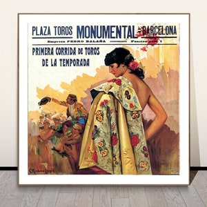 Plaza Toros Monumental Barcelona, Spain Vintage Travel Poster - Poster Paper or Canvas Print / Gift Idea / Wall Decor