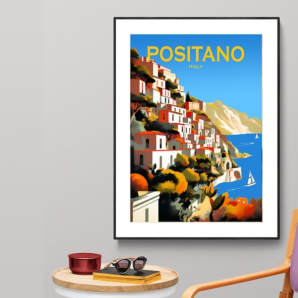 Positano Italy Vintage Travel Poster by Wed - Positano Poster, Travel Positano, Wall Art, Gift Idea