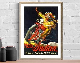 Publicité Moto Indian Motorcycle vintage des années 1920 Impression artistique