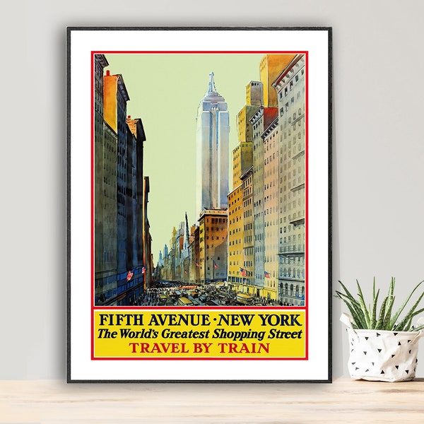 Fifth Avenue New York, United States Vintage Travel Poster - Poster Paper or Canvas Print / Gift Idea