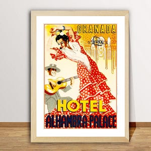 Hotel Alhambra Palace Granada Vintage Travel Poster - Poster su carta o stampa su tela / Idea regalo / Decorazione murale