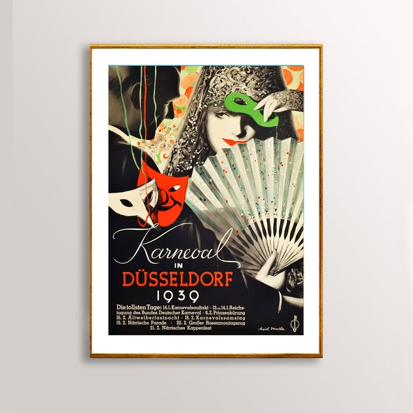 Karneval in Dusseldorf, Germany 1939 Vintage Travel Poster - Poster Paper or Canvas Print / Gift Idea / Wall Decor