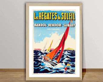 Regates du Soleil Vintage Travel Poster: Bandol France, Sanary