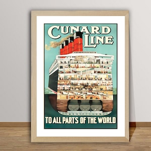 Cunard Line to All Parts of the World Vintage Travel Poster - Retro Cunard Line Poster / Gift Idea / Wall Decor