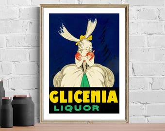 Impresión artística de un anuncio de licor vintage: reproducción de una obra de arte vintage, decoración de pared con fines decorativos.