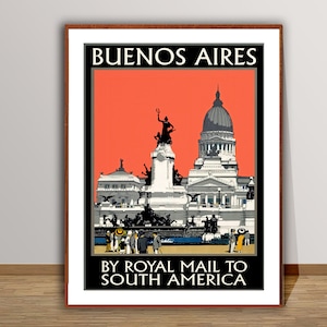 Argentinien Vintage Reise Poster - Affiche de Voyage, Wandbehang, Argentinien Poster, Wanddekor
