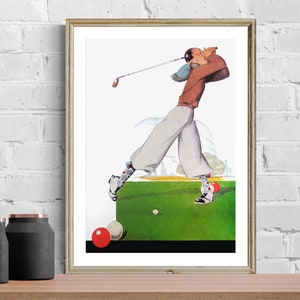 Pôster vintage de esporte de golfe por Rene Vincent - papel de pôster, impressão em tela / presente de Natal