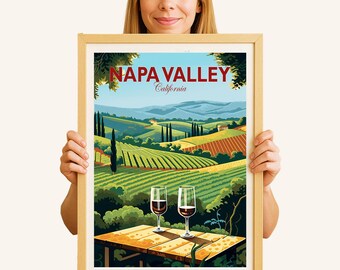 Póster de viaje del Valle de Napa: Impresión artística de un viñedo de California