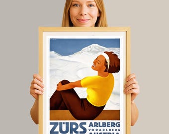 Zürs Arlberg Vorarlberg, Austria Vintage Ski Poster - Wintersport Wall Art