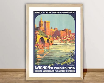 Avignon France Vintage Travel Poster: Palais des Papes Print