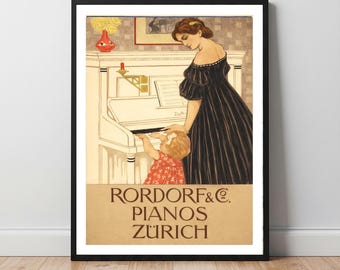 Rordorf Pianos, Zürich Advertisement Art Print - Music Instrument Poster