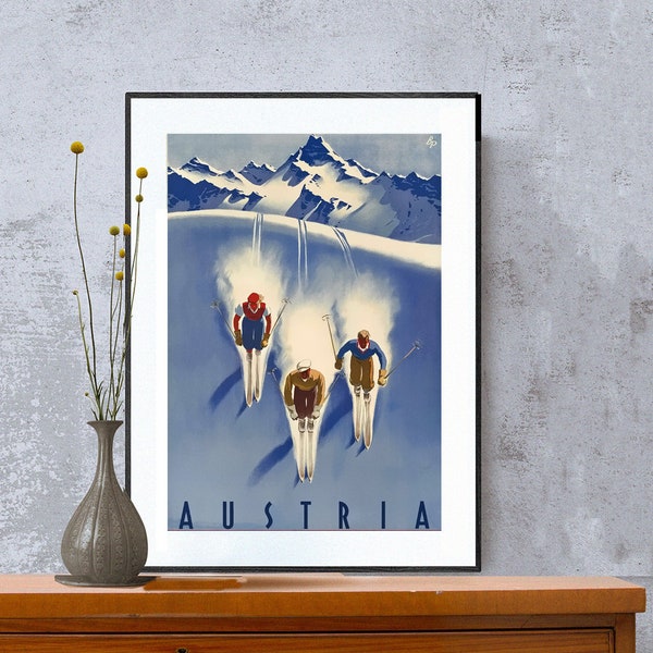 Österreich Vintage Ski Poster - Poster auf Papier oder Leinwand / Geschenkidee / Wanddeko