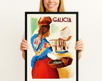 Galicia Spain Vintage Travel Poster: Coastal Scene Art Print