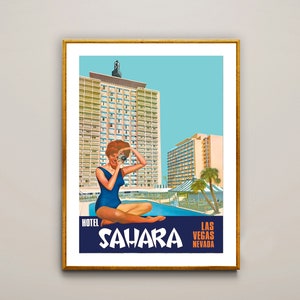 Hotel Sahara, Las Vegas Nevada Vintage Travel Poster - Papel de póster o impresión de lienzo / Idea de regalo / Decoración de pared