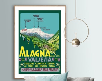 Alagna Valsesia, Monte Rosa Italy  Vintage Travel Poster - Poster Paper or Canvas Print / Gift Idea / Wall Decor